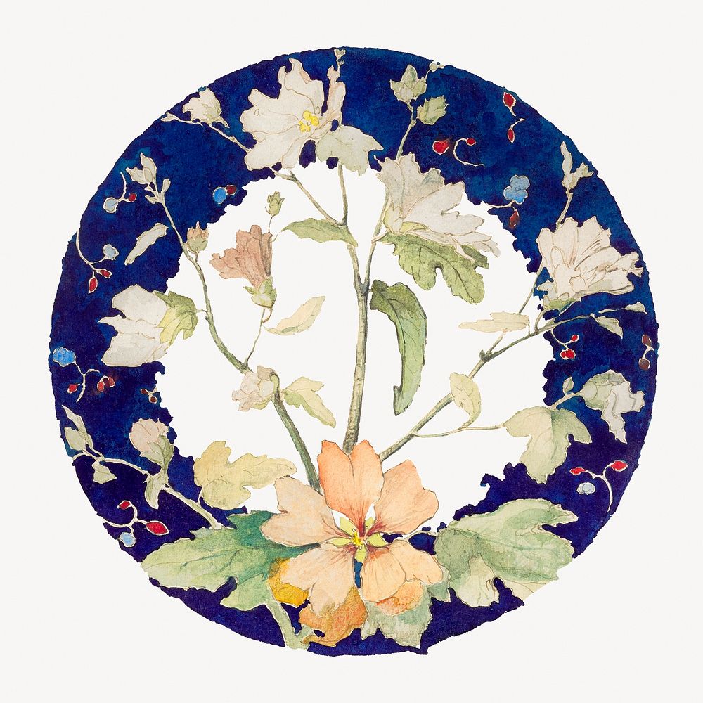 Aesthetic floral plate.  Remastered by rawpixel