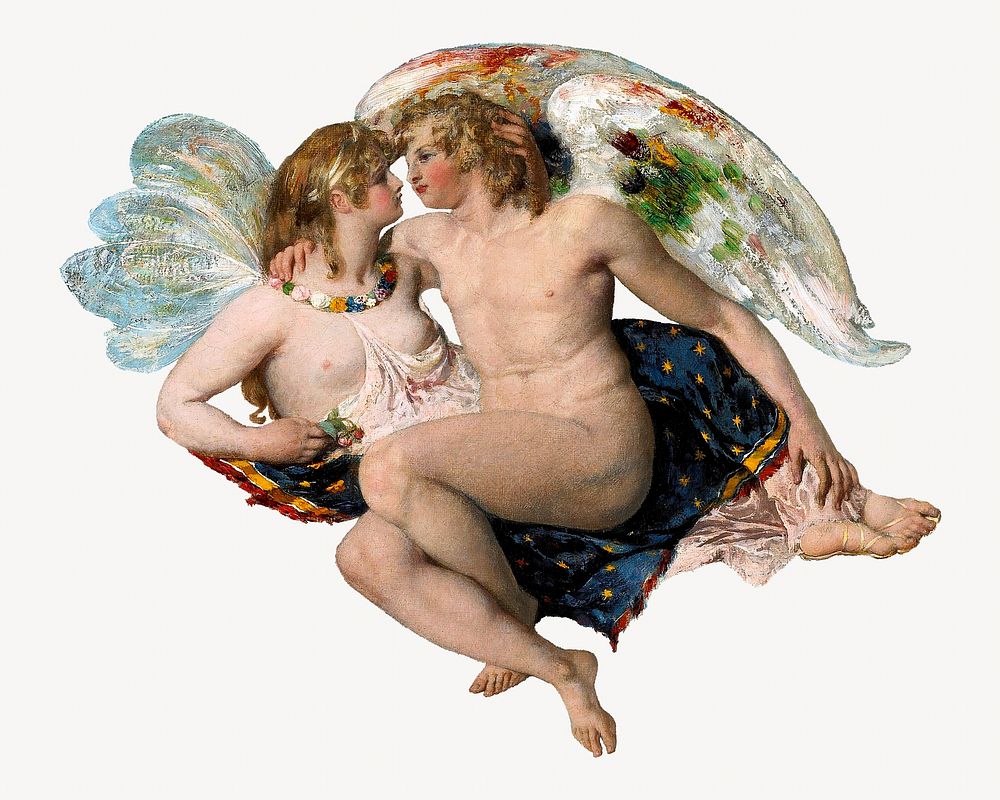 Aesthetic cupid and Psyche painting.  Remastered by rawpixel