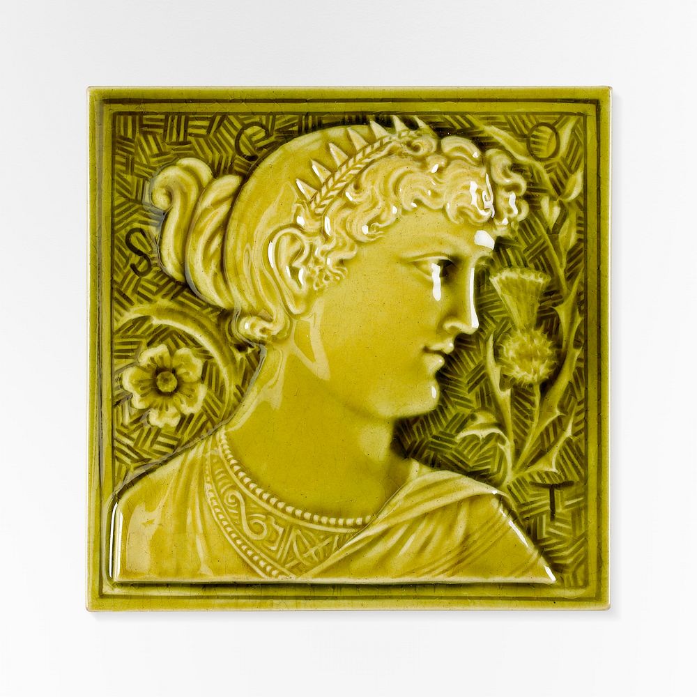 Tile with profile of a woman (1868-1962) glazed ceramics by Minton, Hollins & Co. Original public domain image from The…
