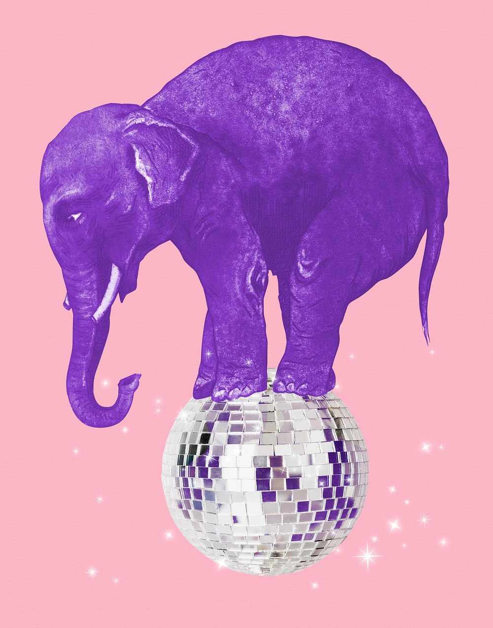 Aesthetic purple elephant png on mirror ball illustration. Remixed by rawpixel.