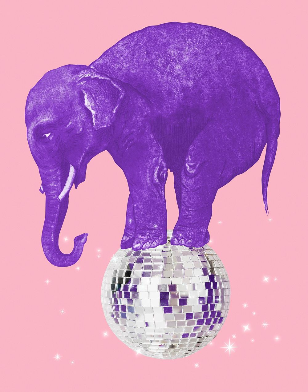 Aesthetic purple elephant on mirror ball psd. Remixed by rawpixel.