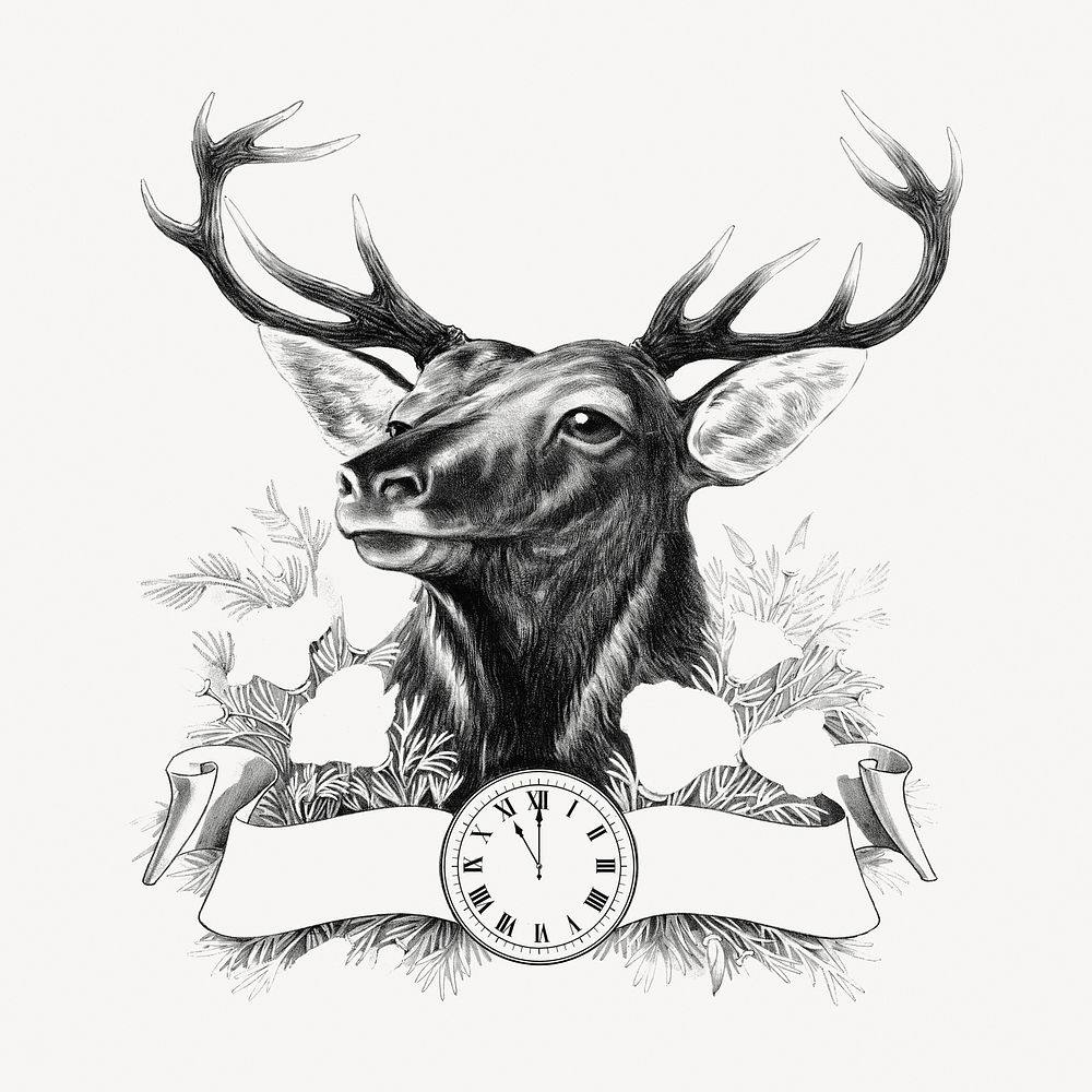 Aesthetic elk head illustration.  Remastered by rawpixel