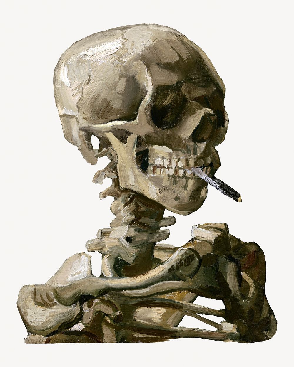 Aesthetic Vincent van Gogh's smoking skull illustration.  Remastered by rawpixel