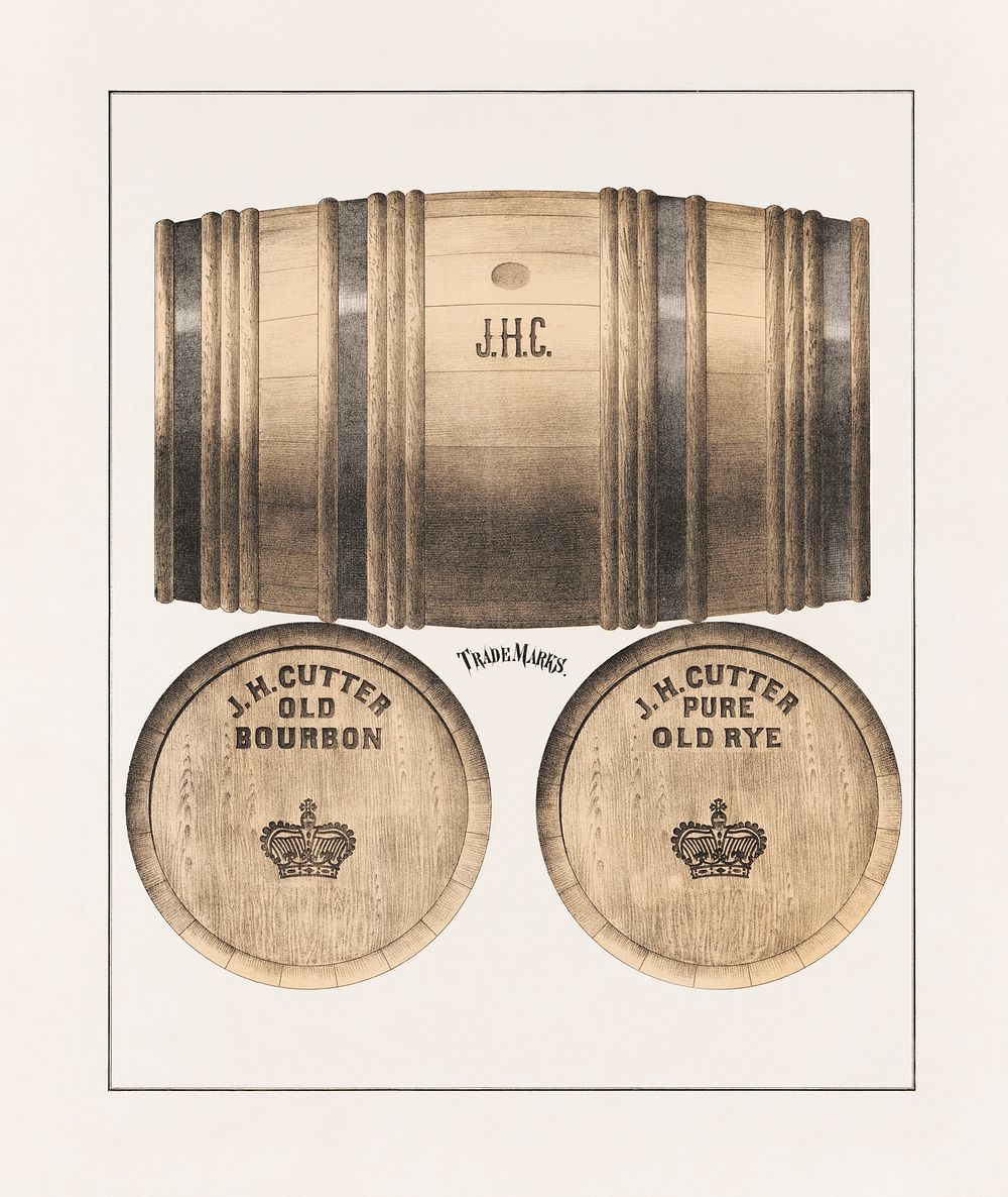 J.H. Cutter old bourbon. J.H. Cutter pure old rye.  Original public domain image from the Library of Congress. Digitally…