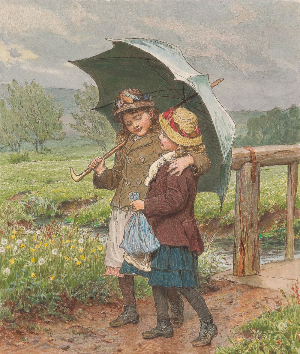Two Girls Under an Umbrella print in high resolution by Robert Barnes.  