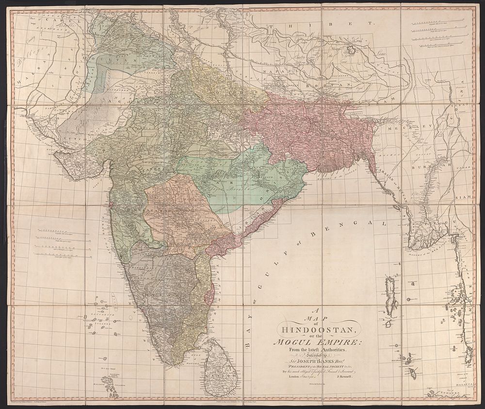 A map of Hindoostan or the Mogul Empire (1788) print in high resolution by James Rennell.  