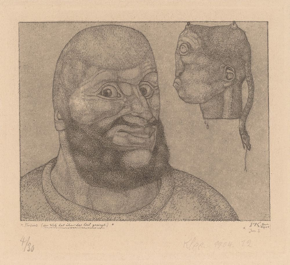 Paul Klee's Perseus (Der Witz hat &uuml;ber das Leid gesiegt) [Perseus-The Triumph of Brain over Body] (1904) 