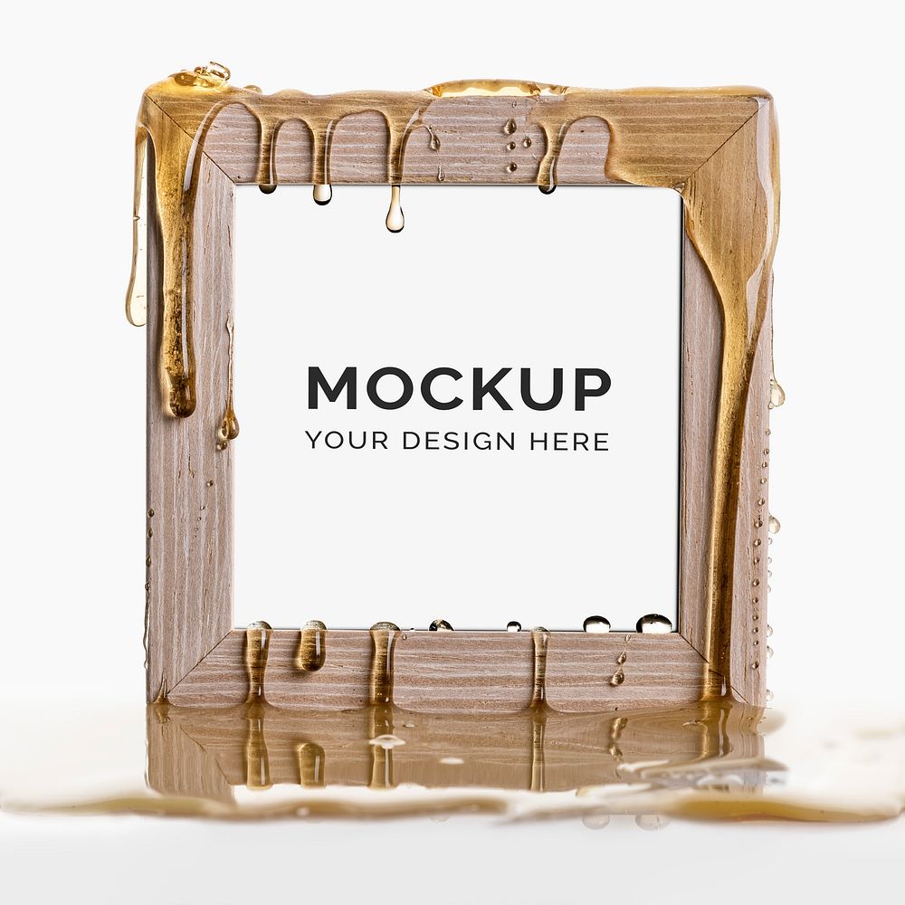 Wooden frame mockup psd with oil dripping