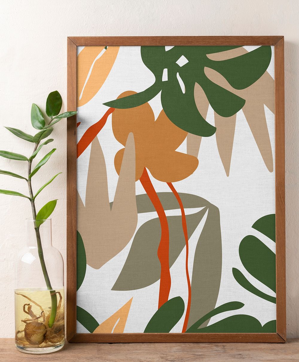 Photo frame mockup, abstract botanical illustration, psd modern home decor