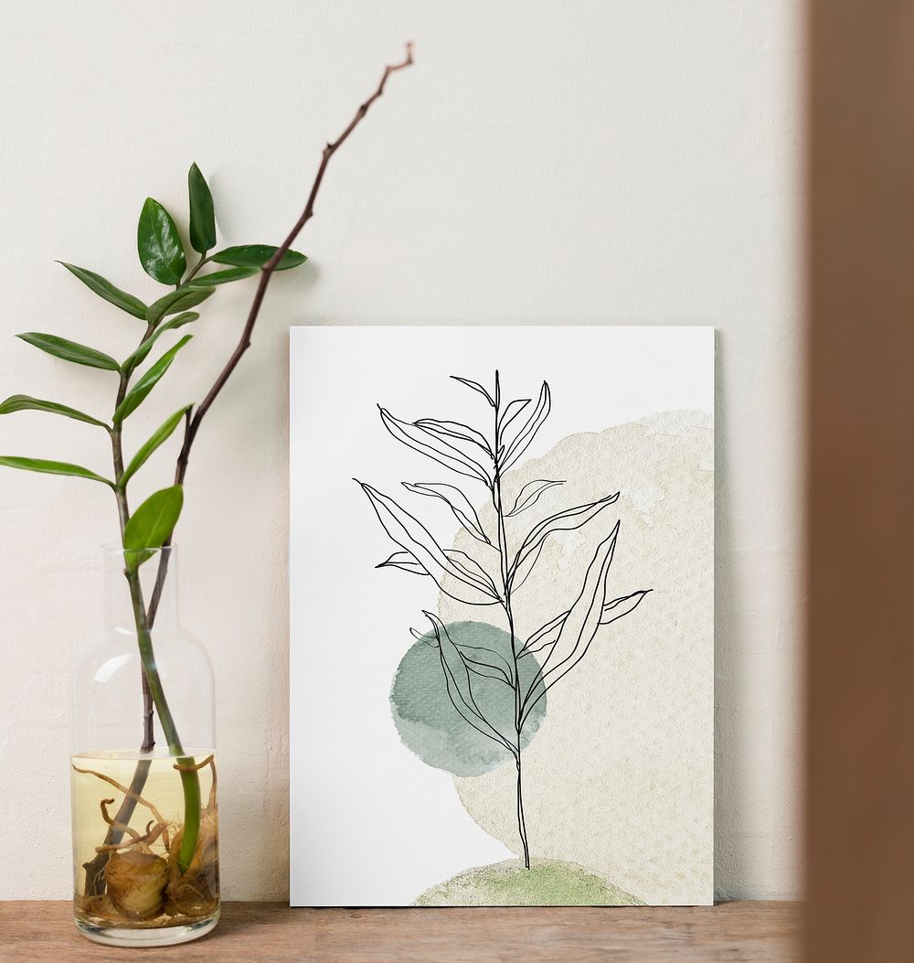 Frame psd mockup, simple home decor, abstract botanical art