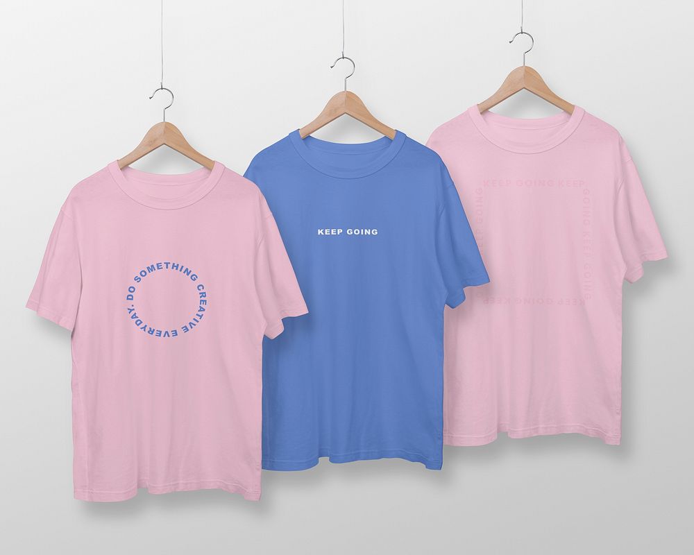 Printed oversized t-shirt mockup, colorful fashion in realistic design psd set
