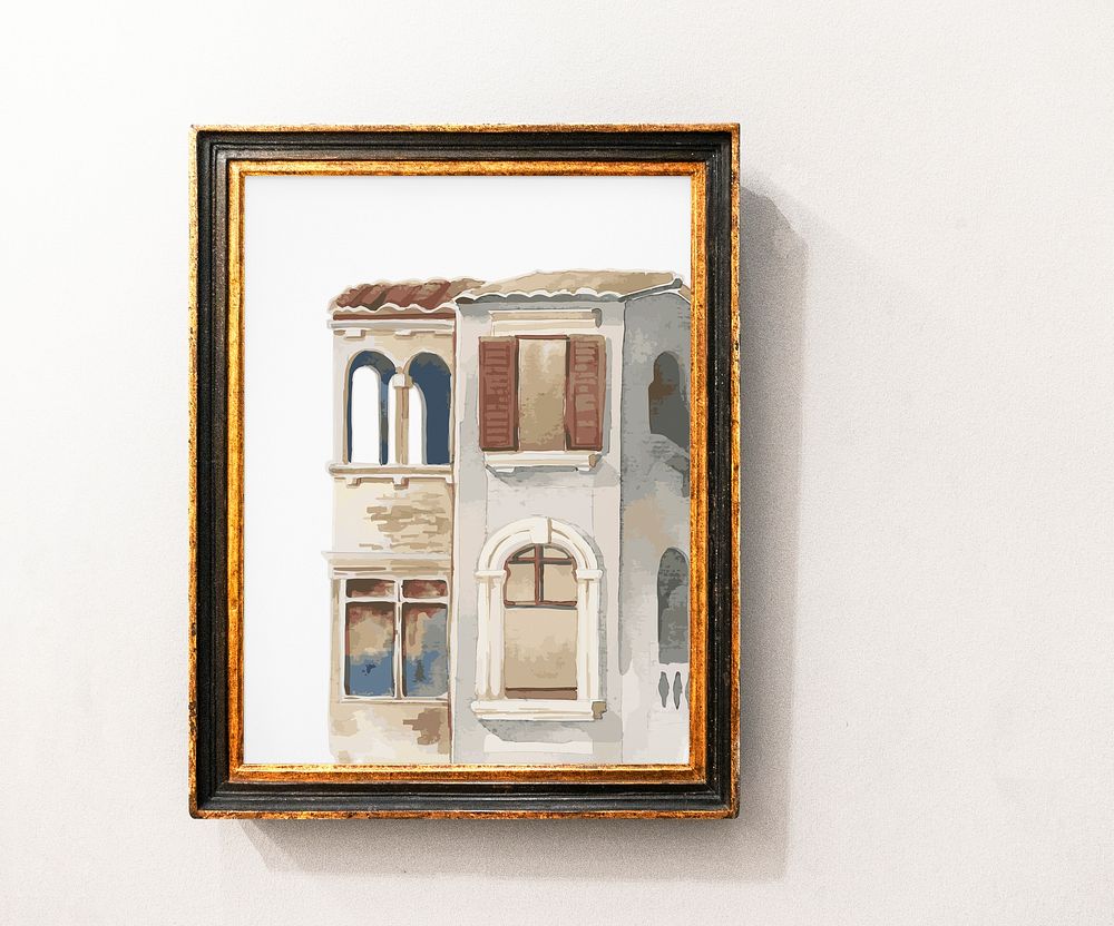 Painting of buildings in a frame