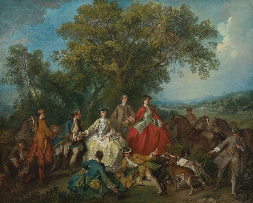 Picnic after the Hunt (ca. 1735–1740) by Nicolas Lancret.  