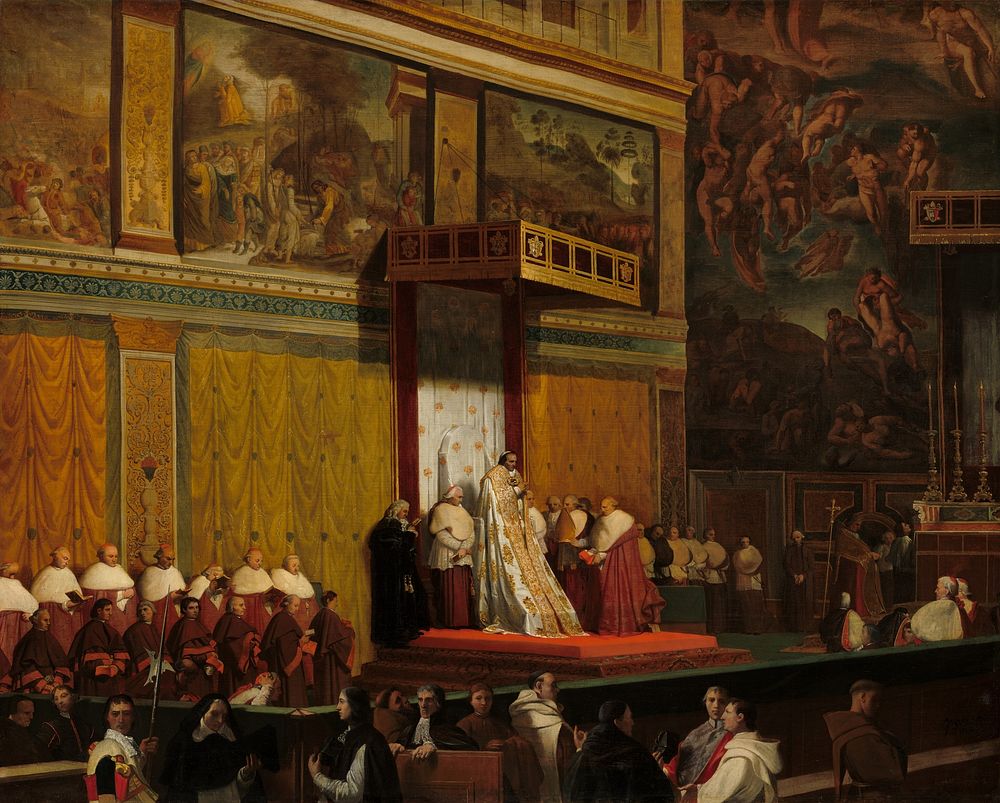 Pope Pius VII in the Sistine Chapel (1814) by Jean–Auguste–Dominique Ingres.  