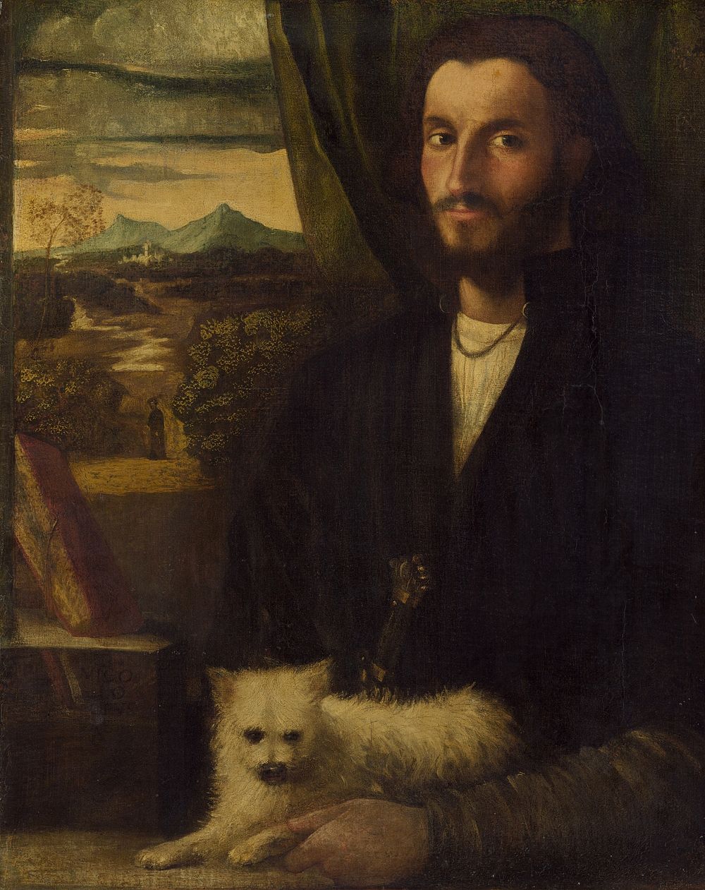 Portrait of a Man with a Dog (ca. 1520) by Cariani.  