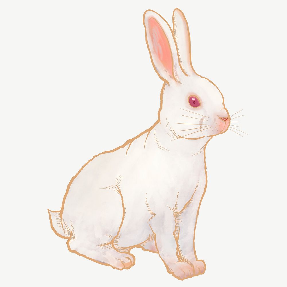 White rabbit, Easter celebration animal illustration psd