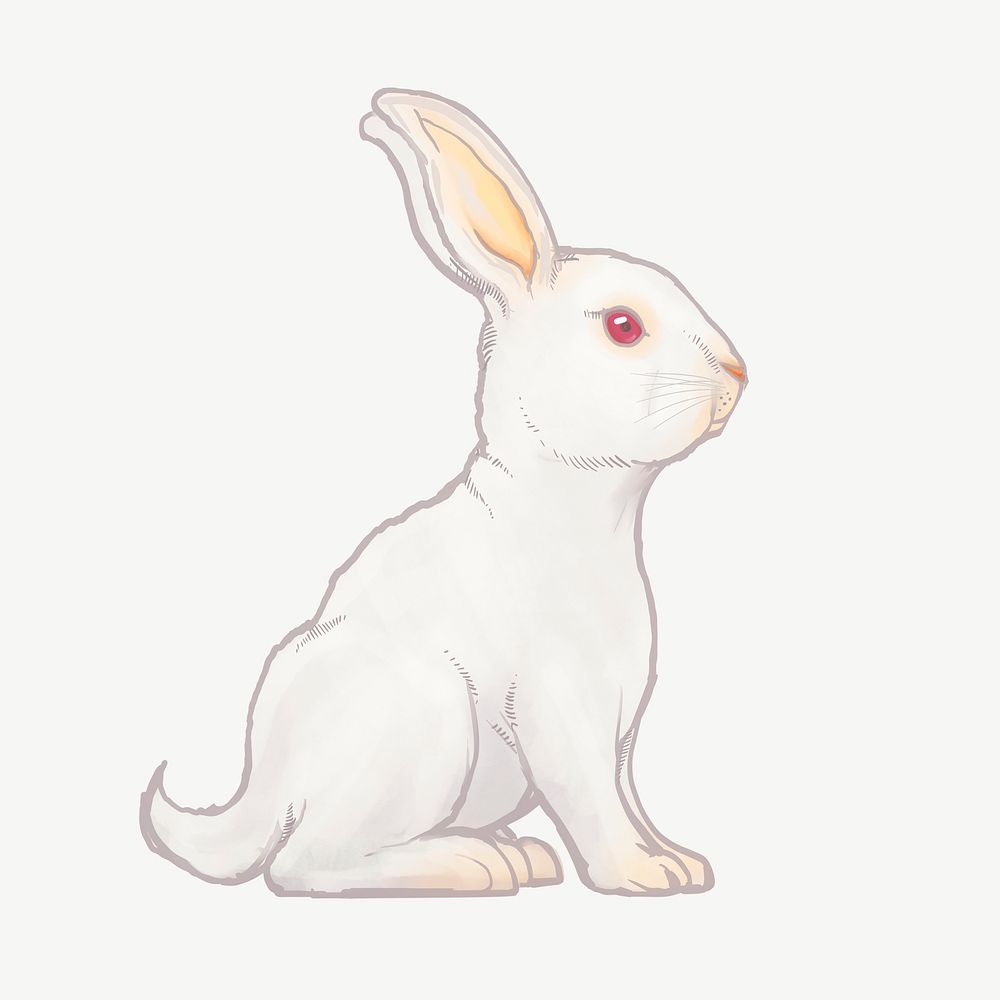 White rabbit, Easter celebration animal illustration psd