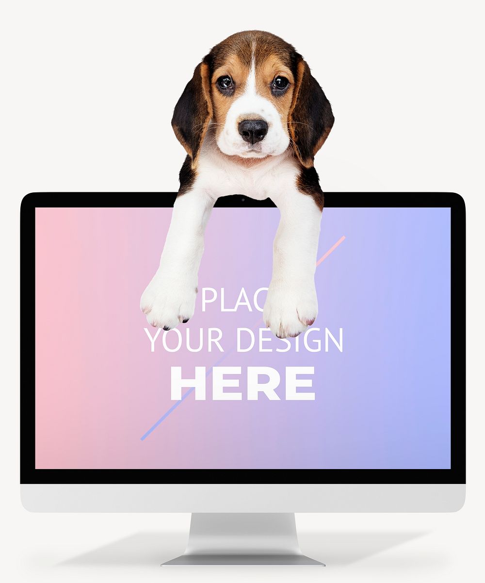 Computer desktop screen mockup, cute Beagle, digital device psd