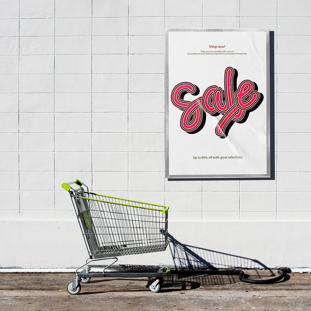 Supermarket sign mockup, sale promotion on a wall psd