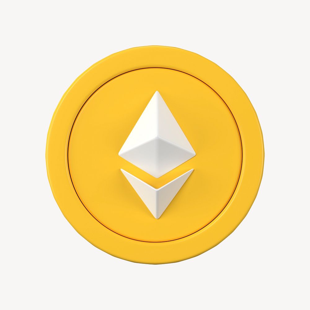 3D Ethereum blockchain cryptocurrency icon, open-source finance psd