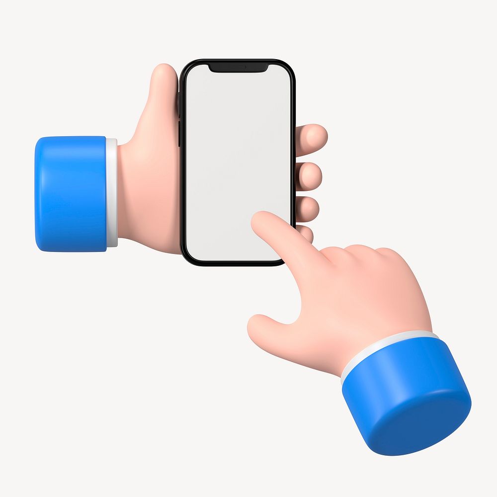 Hand using smartphone, 3D clipart, marketing business digital device graphic