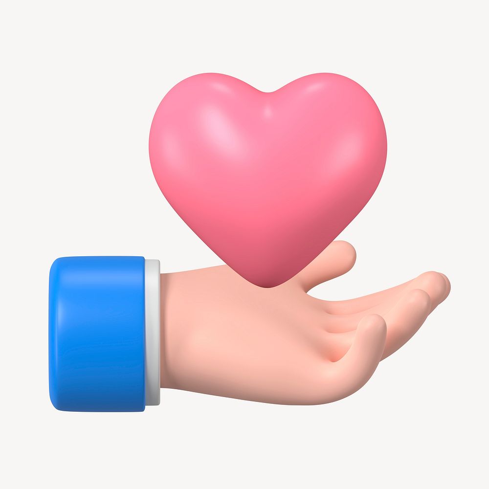 Hand showing heart clipart, charity 3D graphic psd