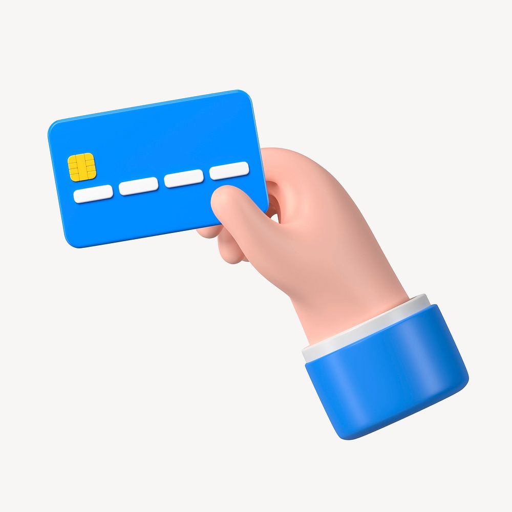 Hand holding credit card clipart, 3D finance graphic