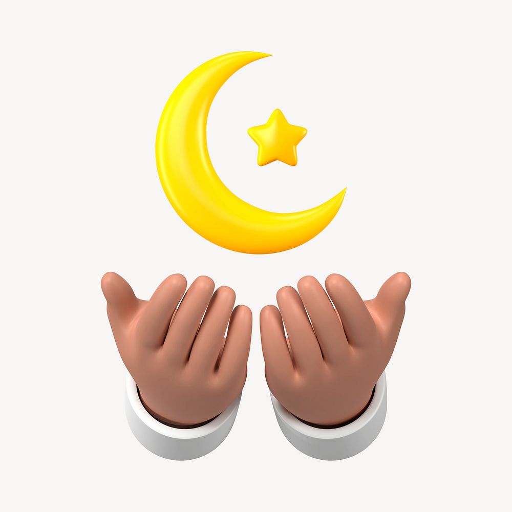 Muslim praying hand gesture sticker, 3D illustration psd