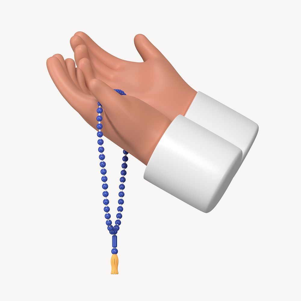 Praying hands 3D clipart, Islamic prayer beads