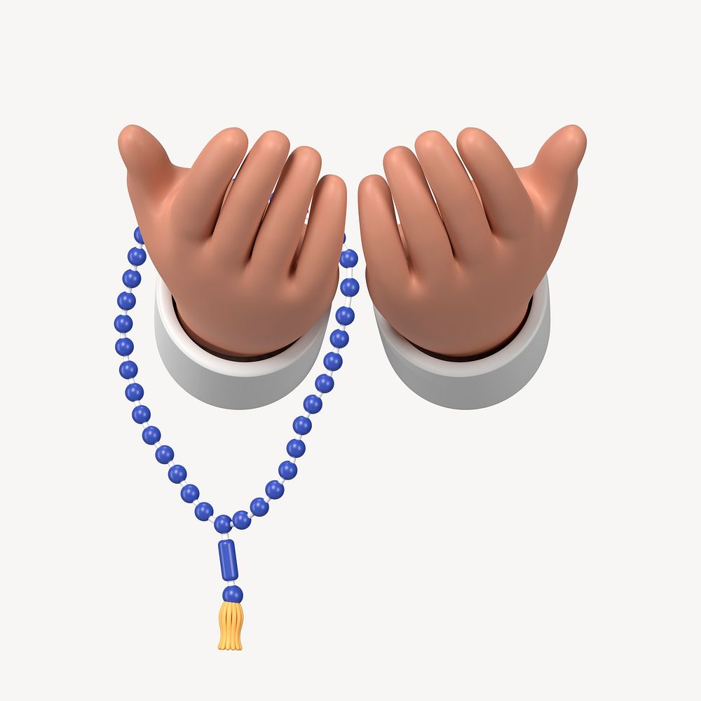 Praying hands 3D clipart, Islamic prayer beads