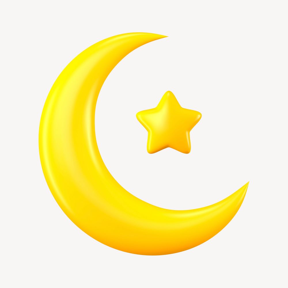 3D Ramadan moon clipart, gold religious illustration