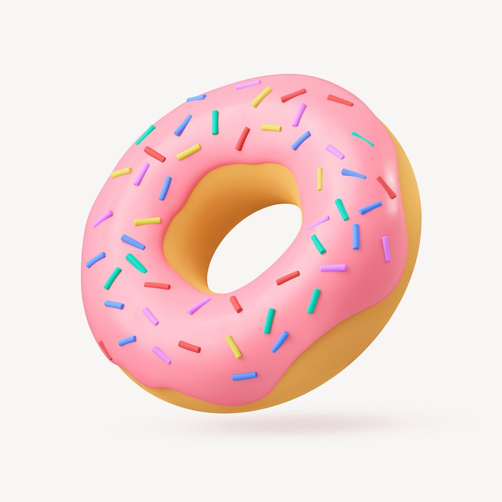 Strawberry donut clipart, 3d food graphic
