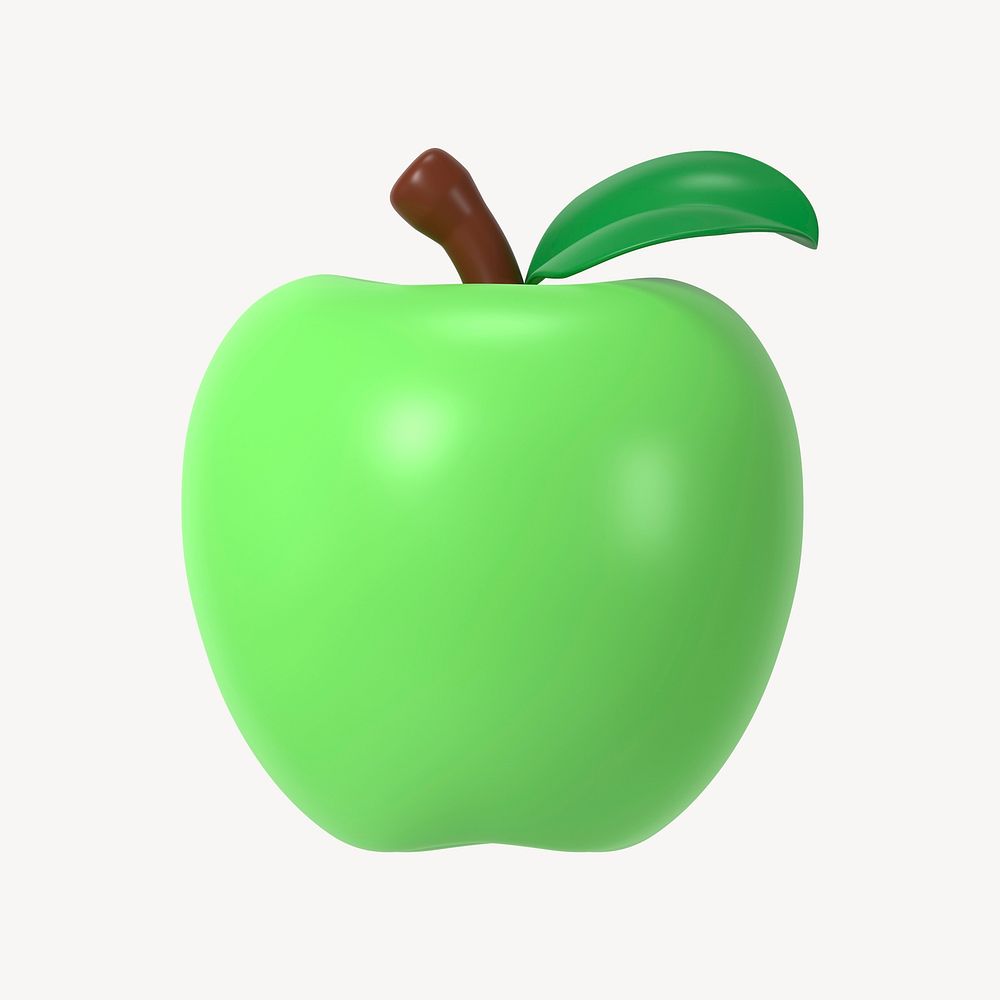 Green apple design element, fruit 3d clipart psd