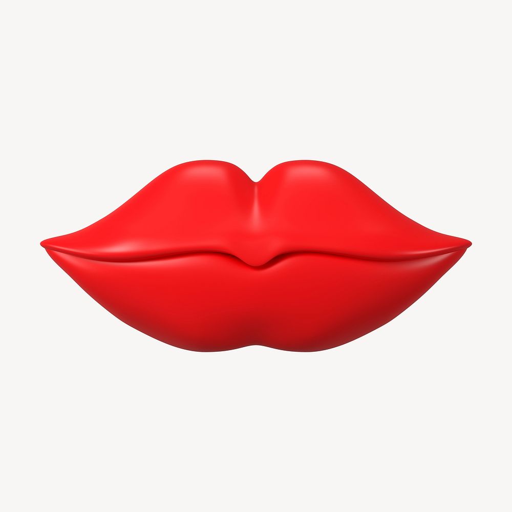 Red lips clipart, 3d birthday graphic psd