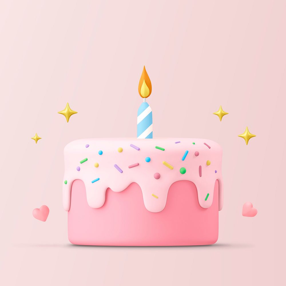 Birthday cake clipart, 3d graphic psd