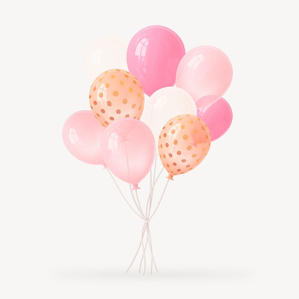 Balloons clip art, 3d birthday graphic psd