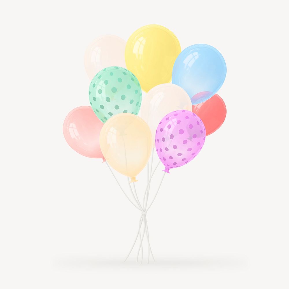 Balloons clip art, 3d birthday graphic psd