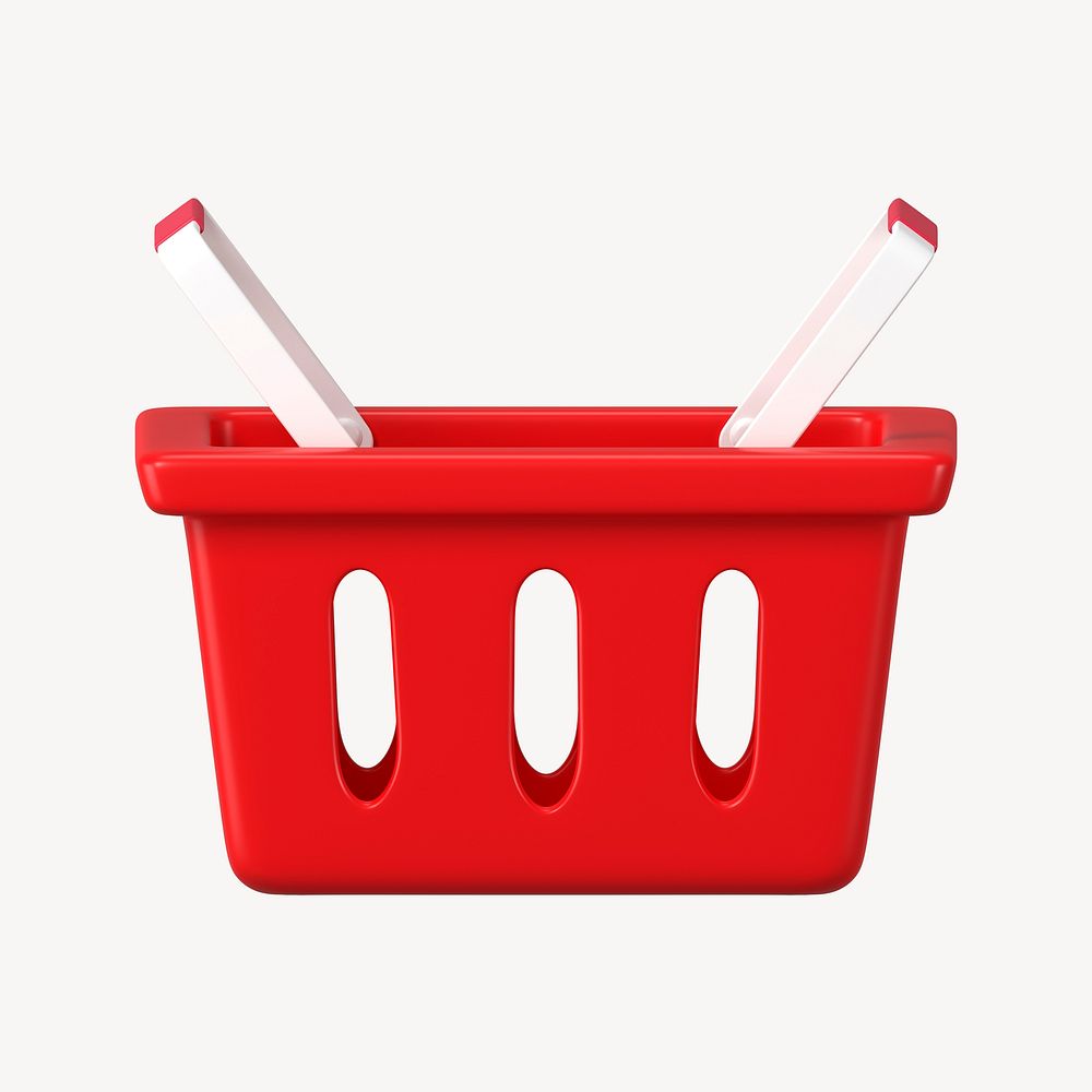 Red shopping basket, supermarket, 3D object illustration