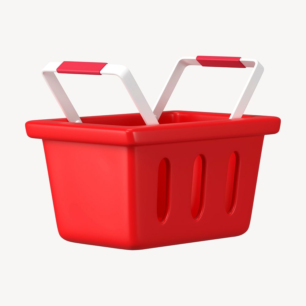 Red shopping basket, supermarket, 3D object illustration