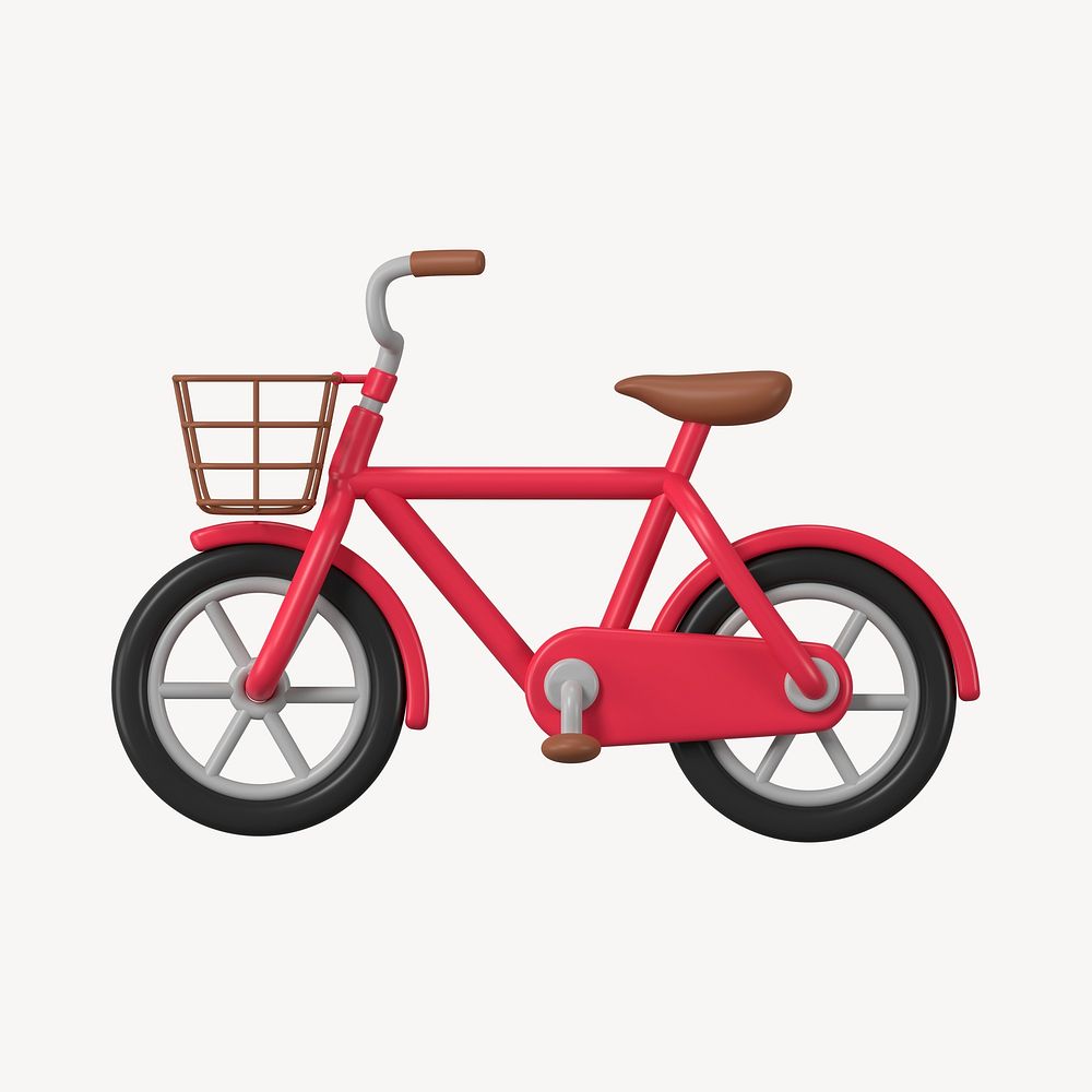 Red 3D bicycle, sustainable lifestyle, vehicle illustration psd