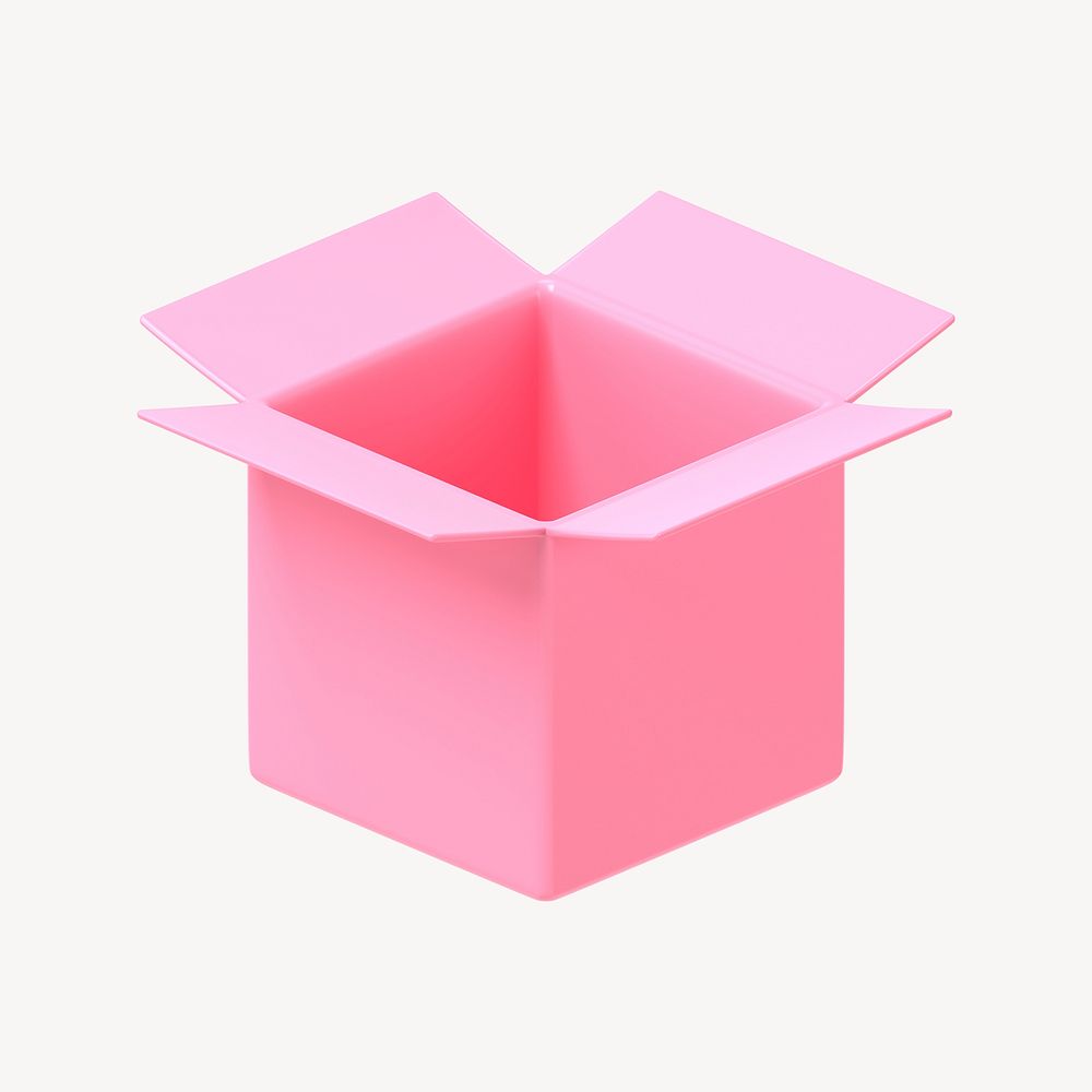 Pink open box, 3D package delivery illustration psd