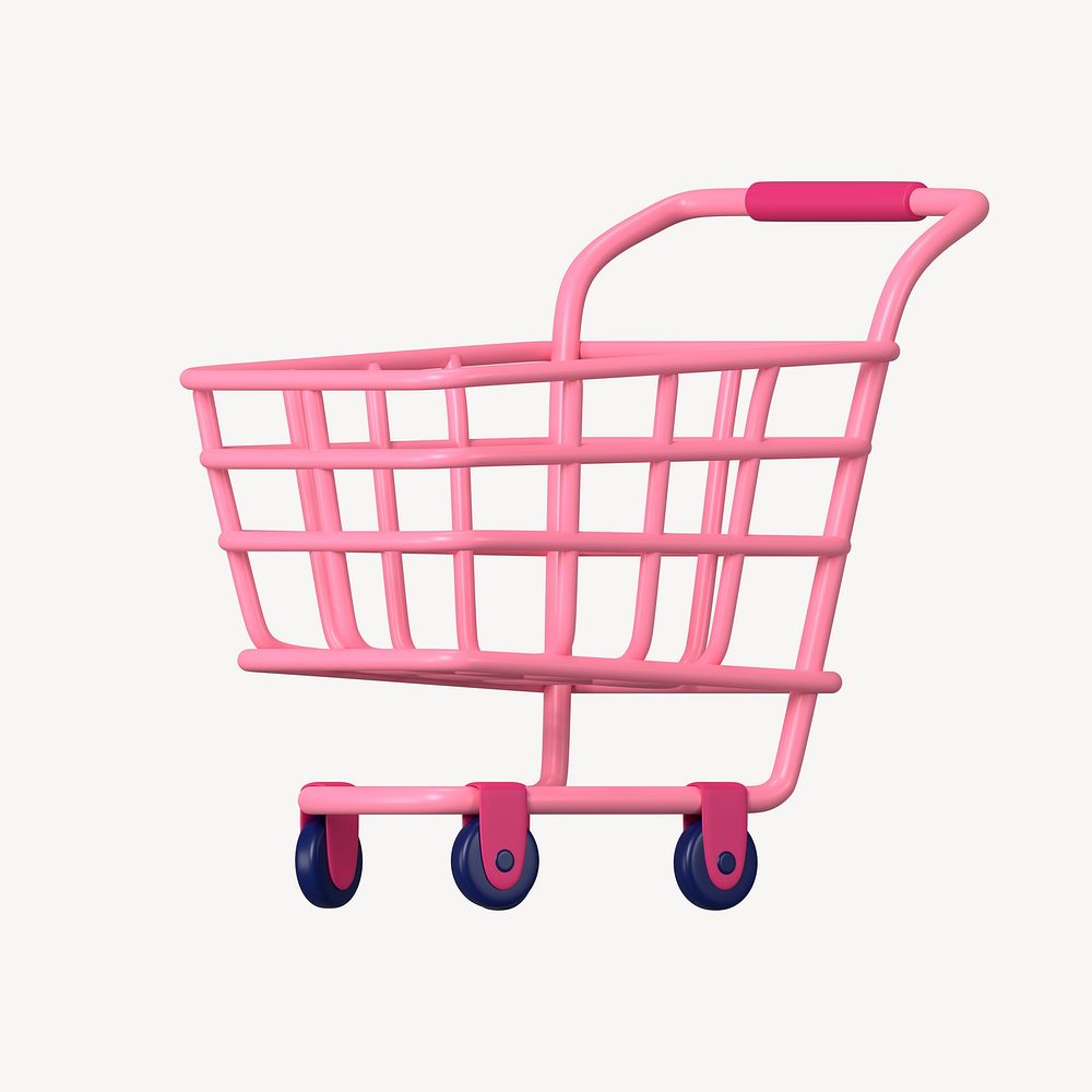 Shopping cart, supermarket, 3D pink illustration