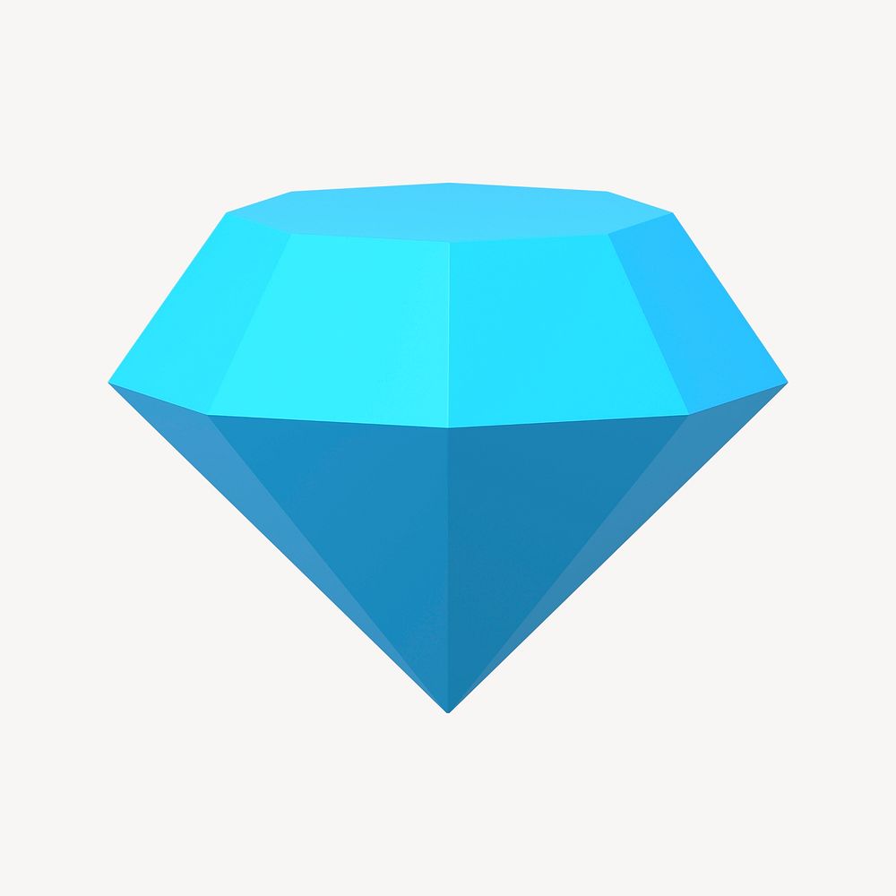 Blue diamond clipart, 3D shape illustration 