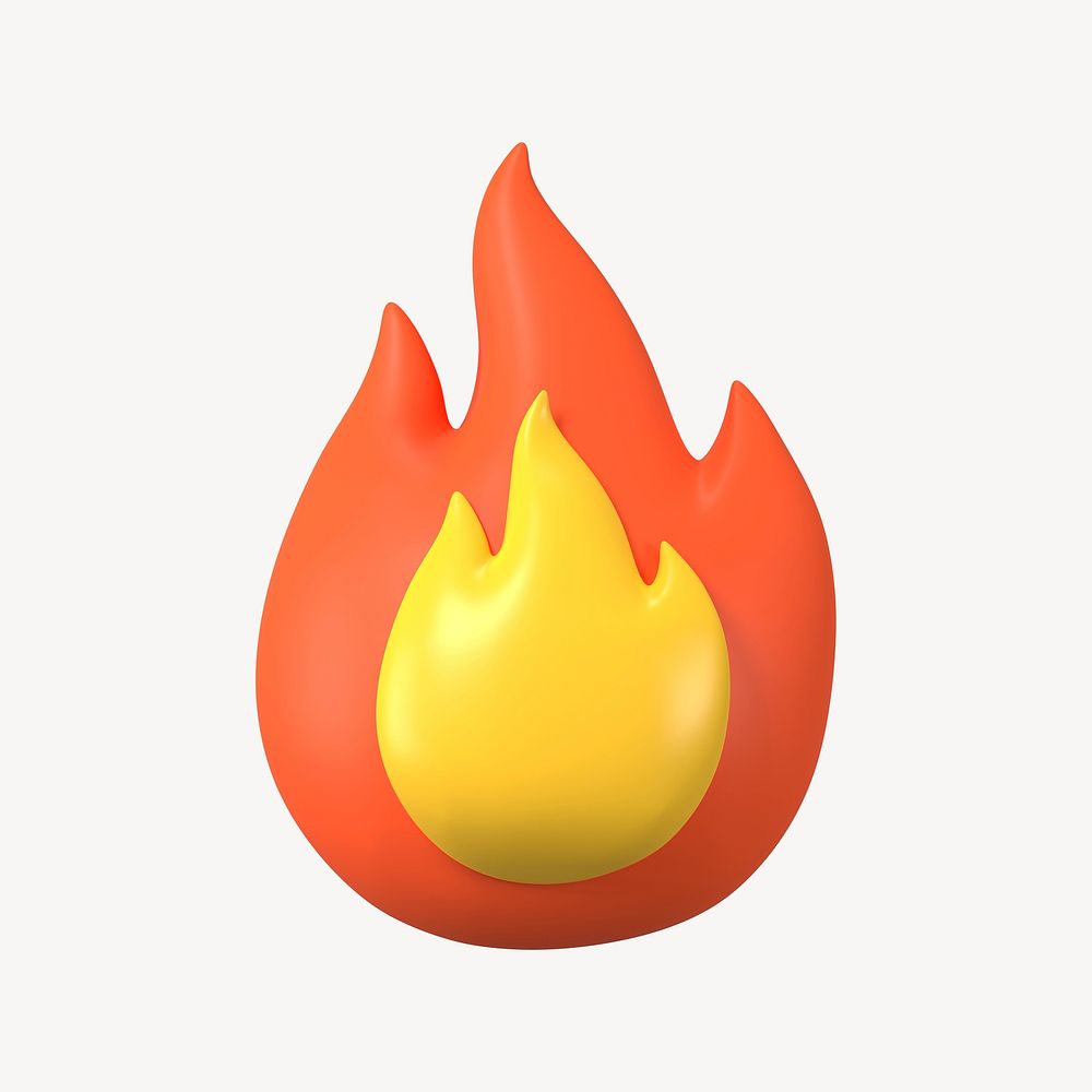 Orange flame clipart, 3D icon illustration psd