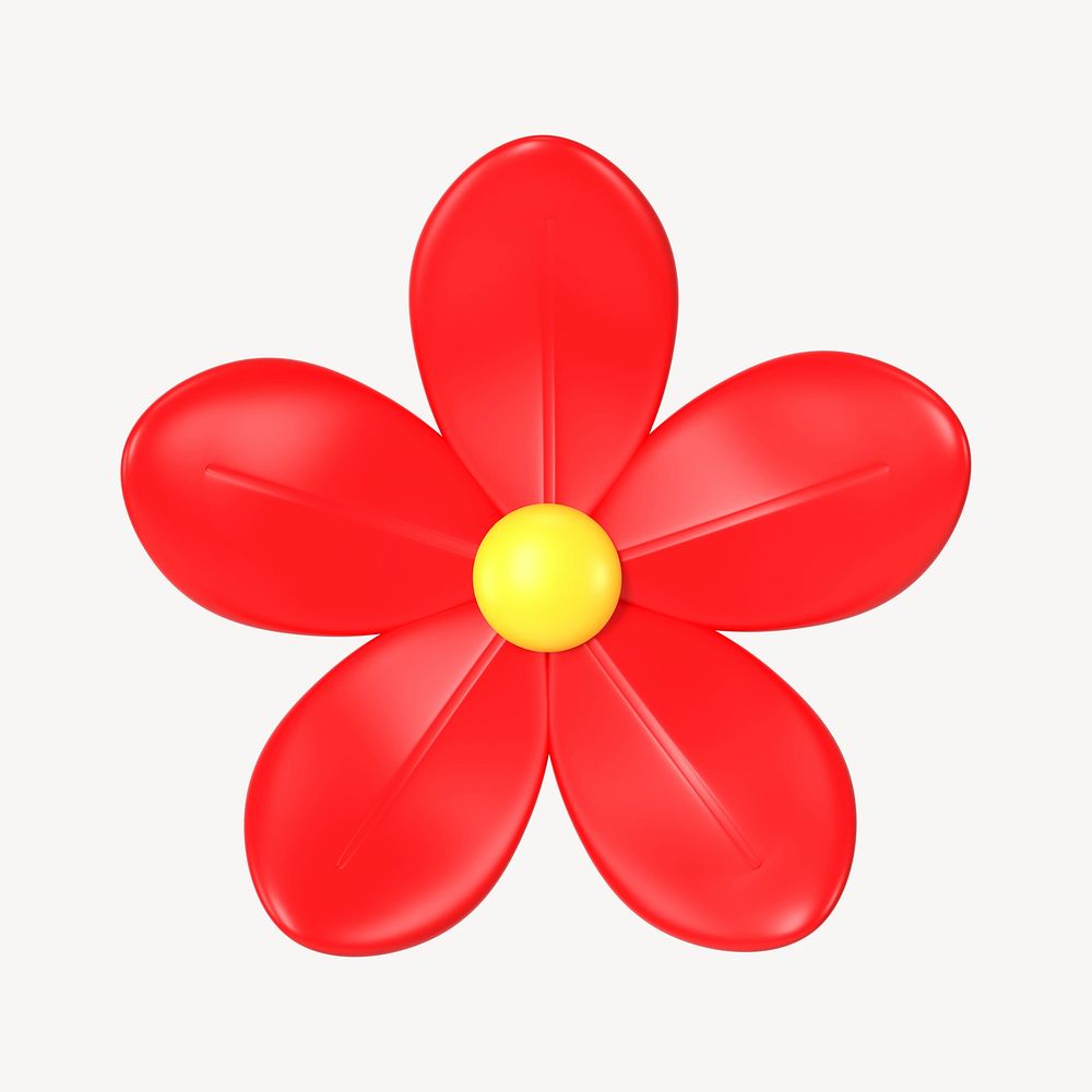 Red flower sticker, cute 3D botanical illustration psd