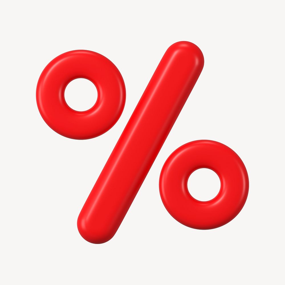 3D percent sign sticker, red graphic psd