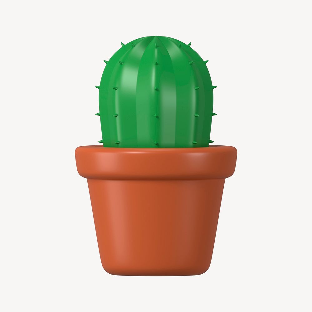 Cactus pot sticker, 3D plant illustration in cute design psd