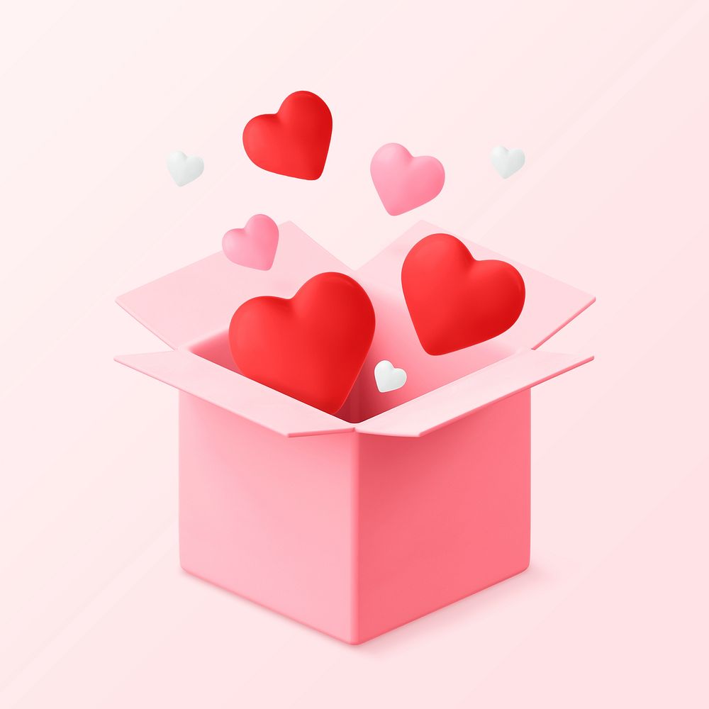 Valentine's gift box, 3D object, celebration illustration
