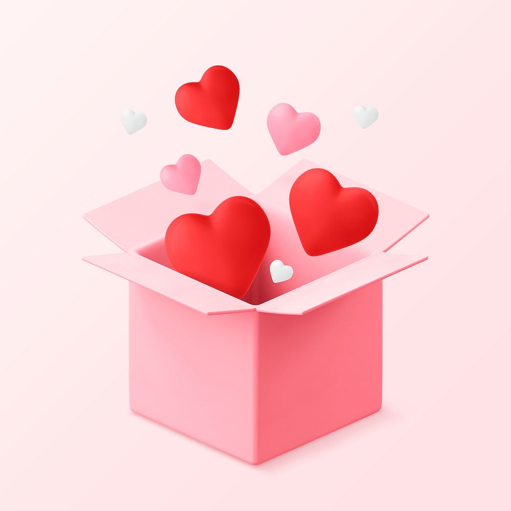 Valentine's gift box, 3D object, celebration illustration psd