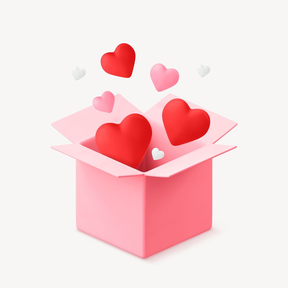 Valentine's gift box, 3D object, celebration illustration psd